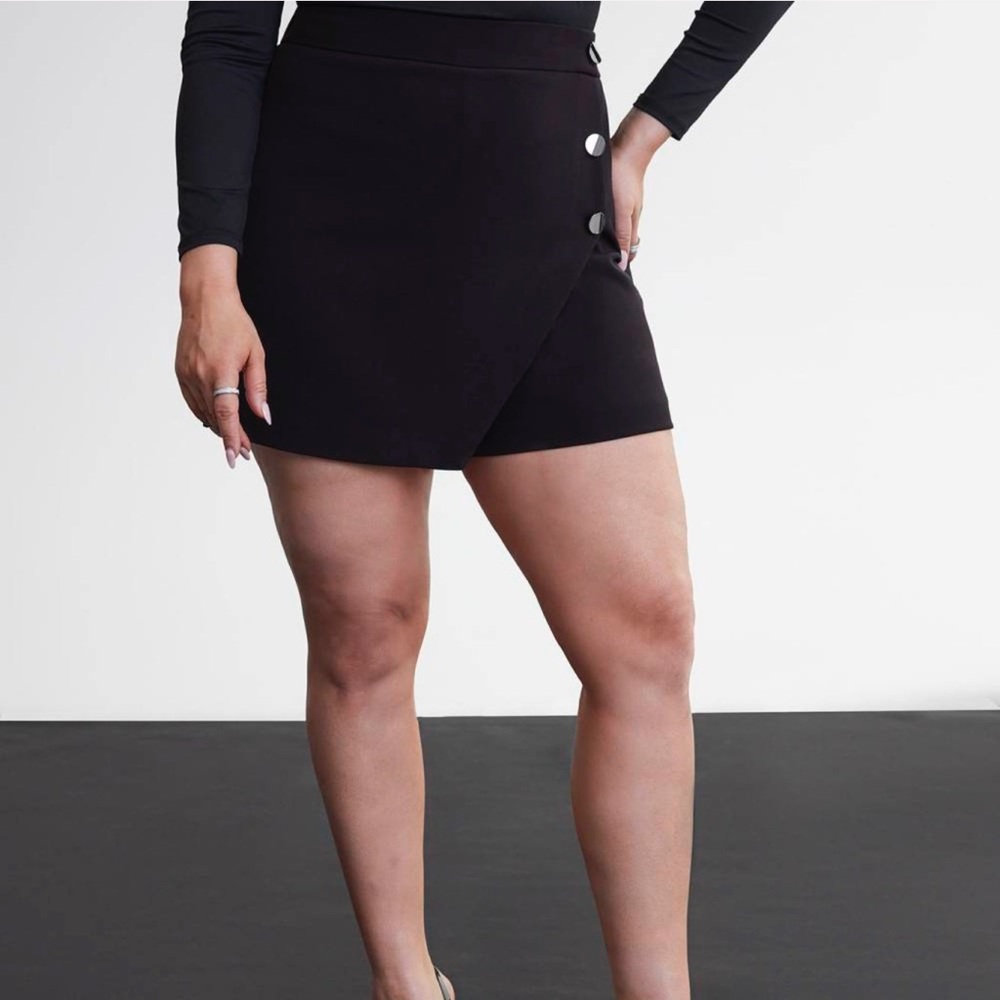 Addition Elle Black Skort with Button Accents - Picture 2 of 8